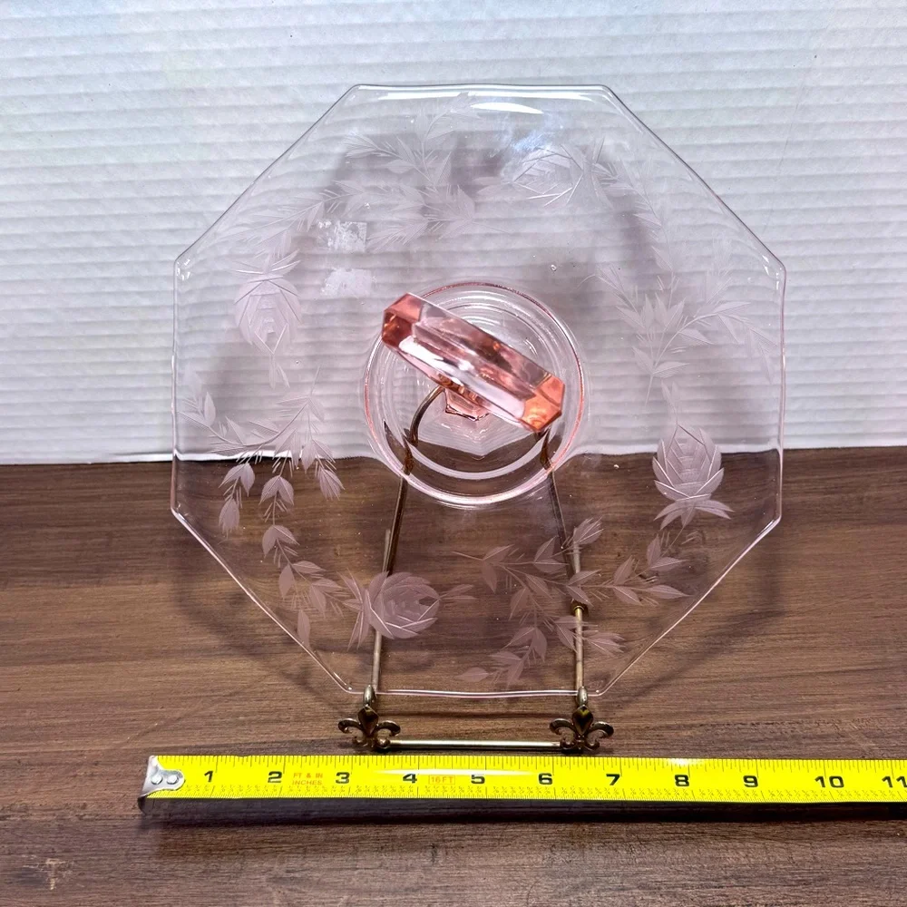 Vintage Pink Depression Glass Sandwich Server Dessert Tray Curved Handle -No Dmg